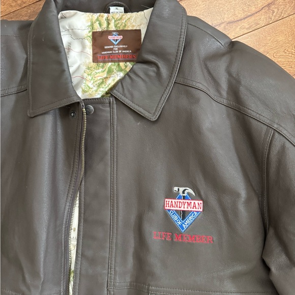 Vintage Leather Bomber Jacket | Men’s XL | Embroidered Logo - Picture 2 of 4